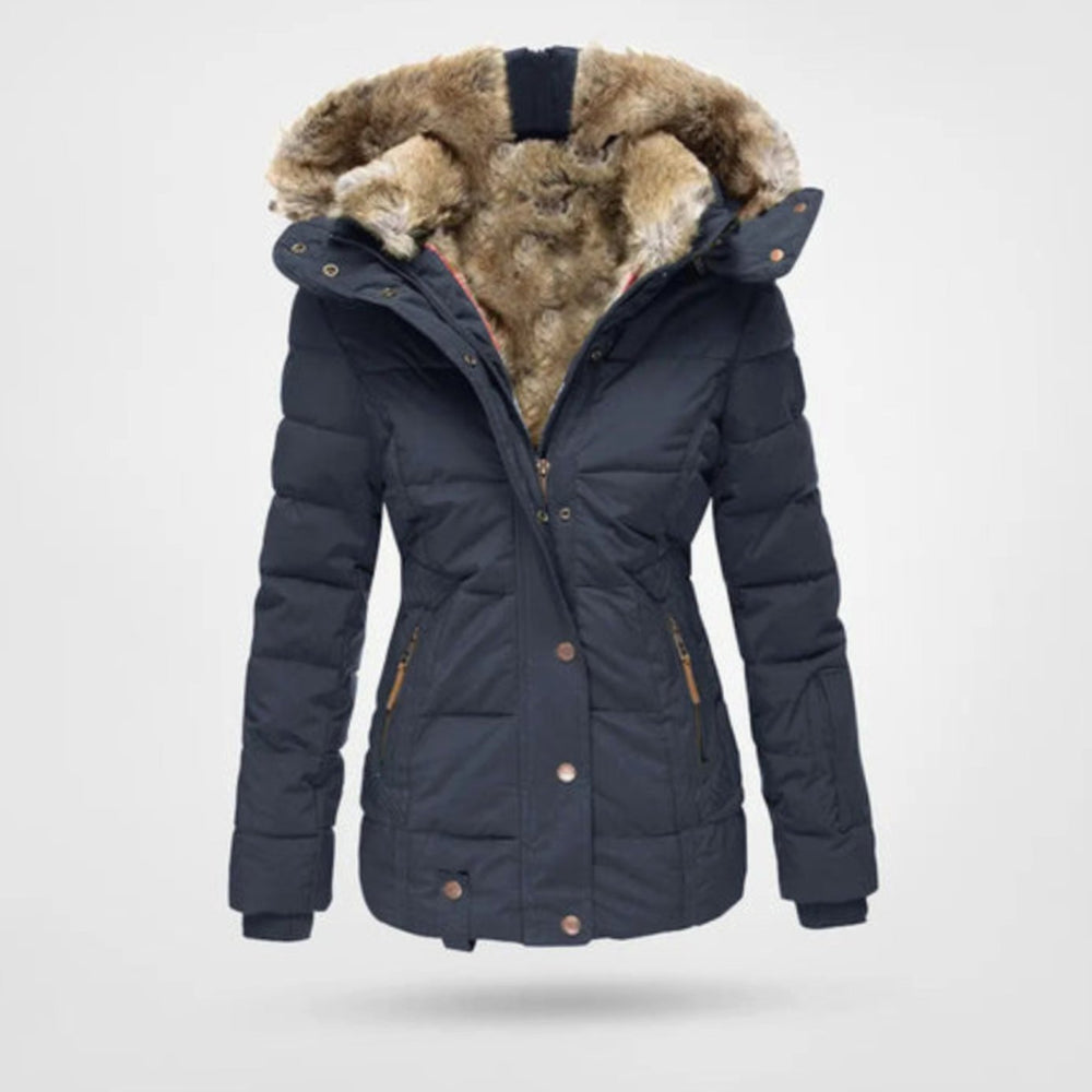 Damen Winterjacke mit Fellkapuze Figurbetonter Stepp-Parka - Blau