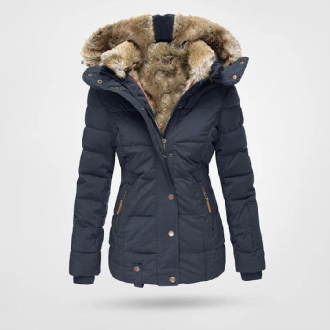 Damen Winterjacke mit Fellkapuze Figurbetonter Stepp-Parka - Blau