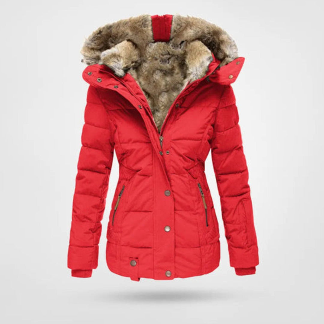 Damen Winterjacke mit Fellkapuze Figurbetonter Stepp-Parka - Rot