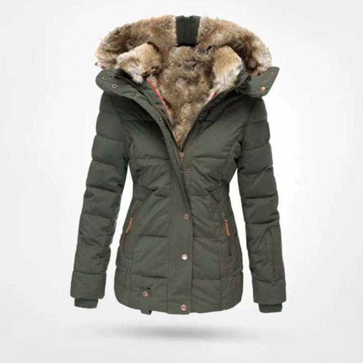 Damen Winterjacke mit Fellkapuze Figurbetonter Stepp-Parka - Grün