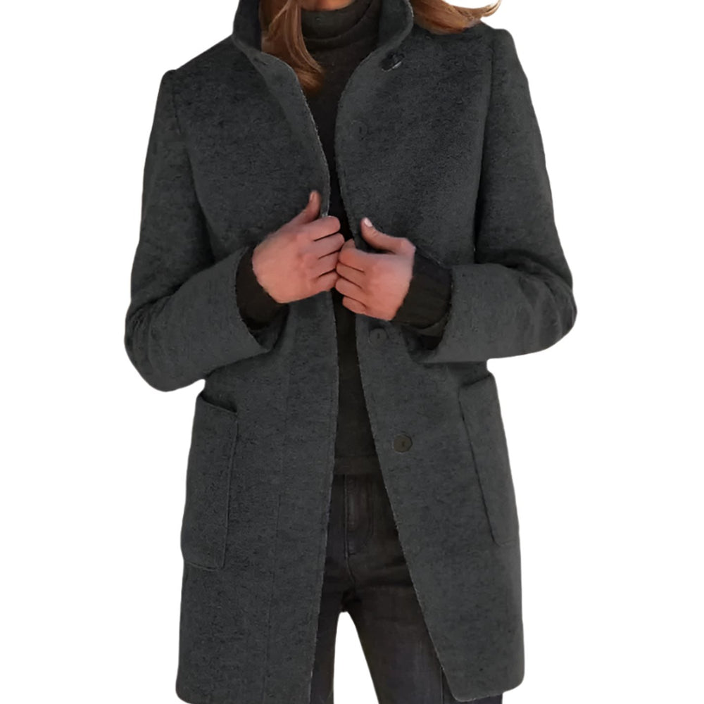 Damen Wintermantel Klassischen Stil Stehkragen Knopfleiste - Schwarz