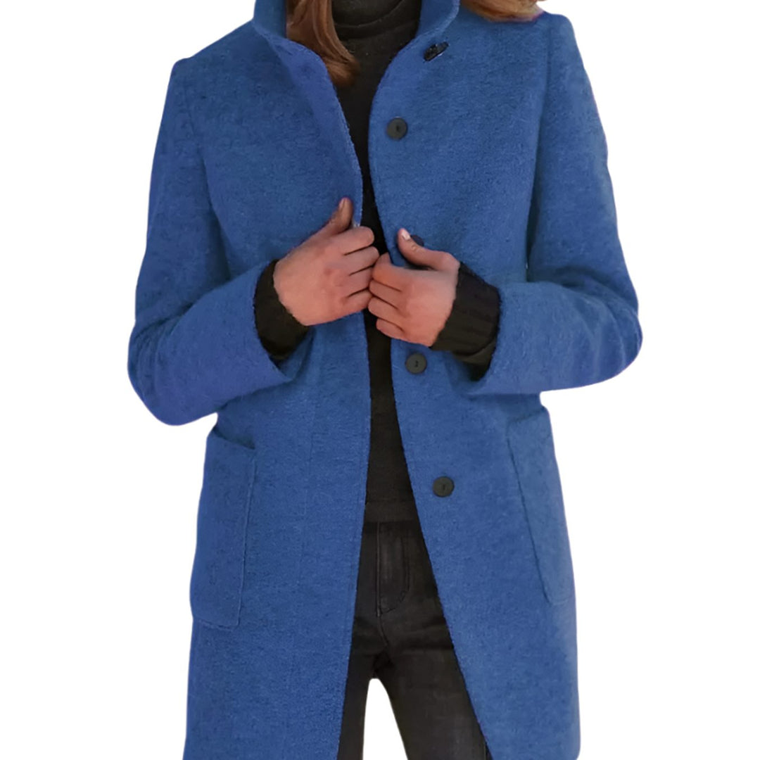 Damen Wintermantel Klassischen Stil Stehkragen Knopfleiste - Blau
