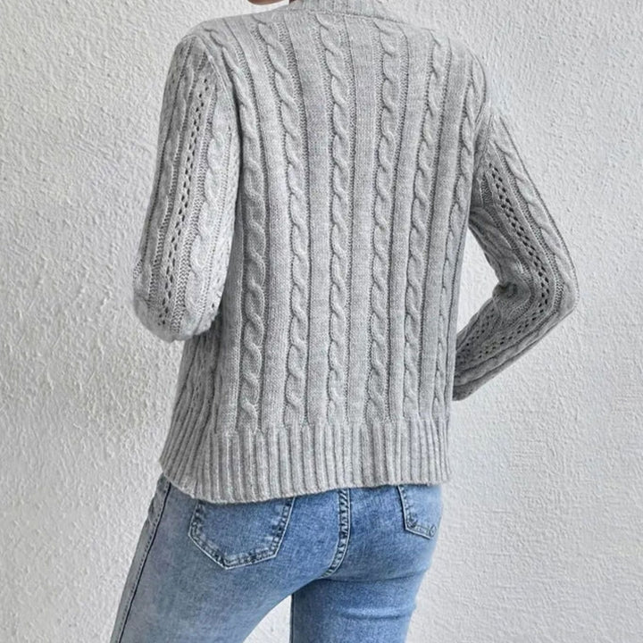 Damen Zopfmuster Strickjacke mit Knopfleiste Rundhals