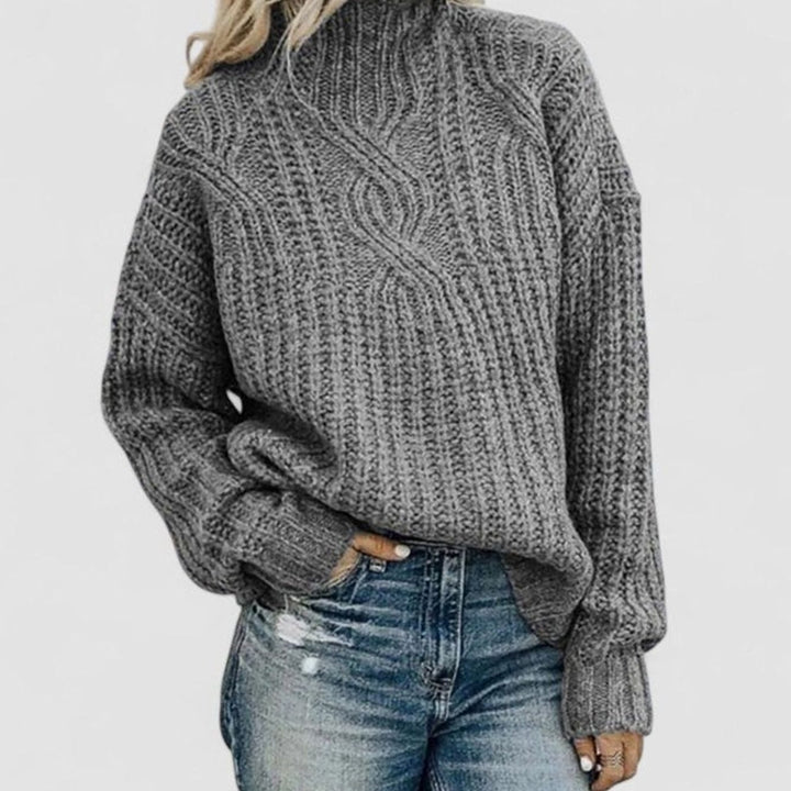 Damen Zopfmuster Strickpullover mit langen Ärmeln Rollkragen - Grau