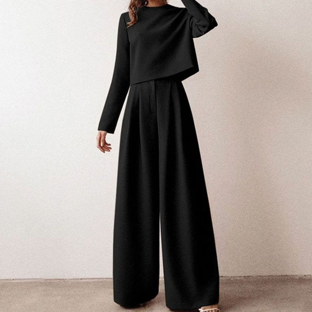 Damen Zweiteiliges Hosen-Set langärmligem Crop-Top Weithose