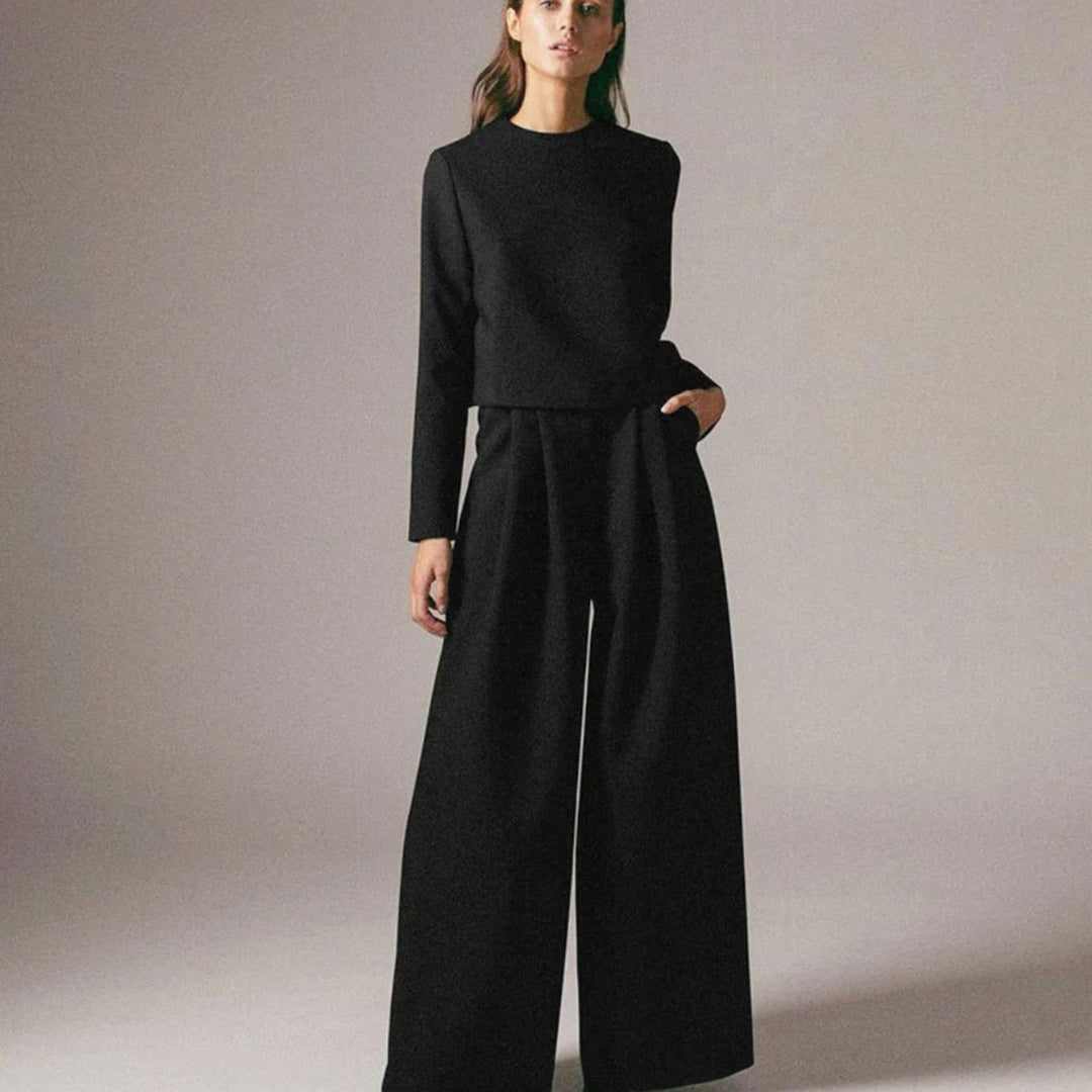 Damen Zweiteiliges Hosen-Set langärmligem Crop-Top Weithose