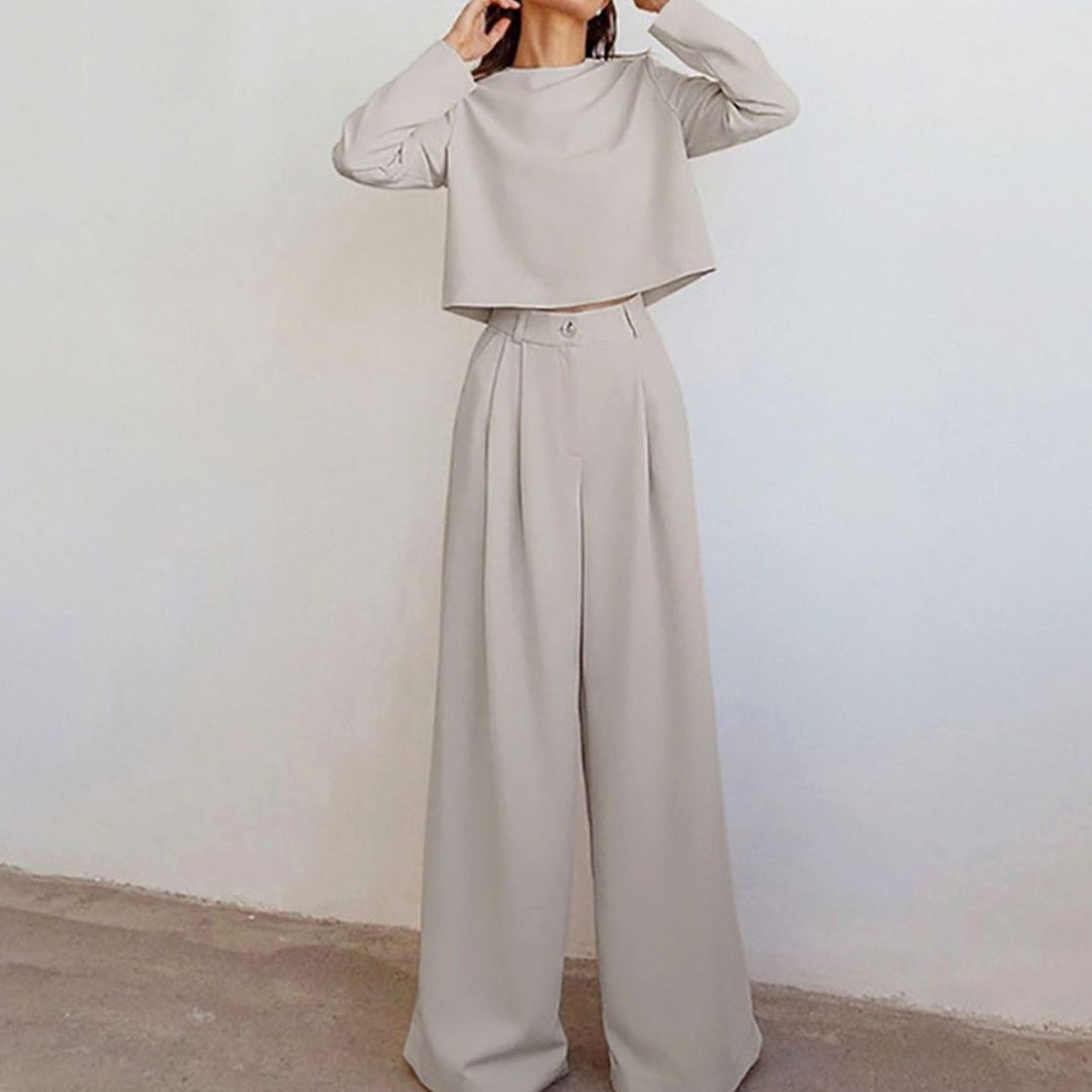 Damen Zweiteiliges Hosen-Set langärmligem Crop-Top Weithose
