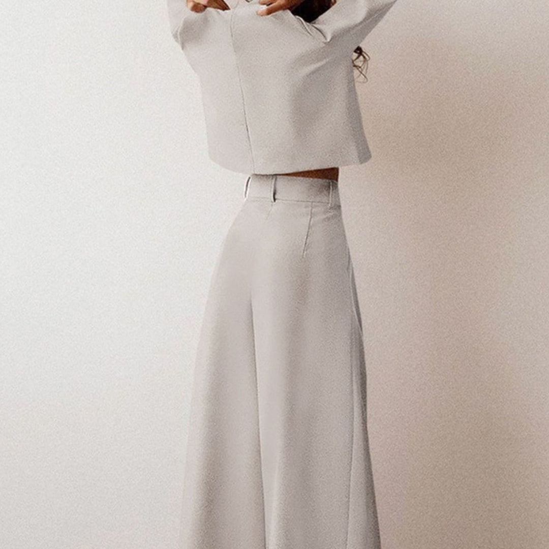 Damen Zweiteiliges Hosen-Set langärmligem Crop-Top Weithose