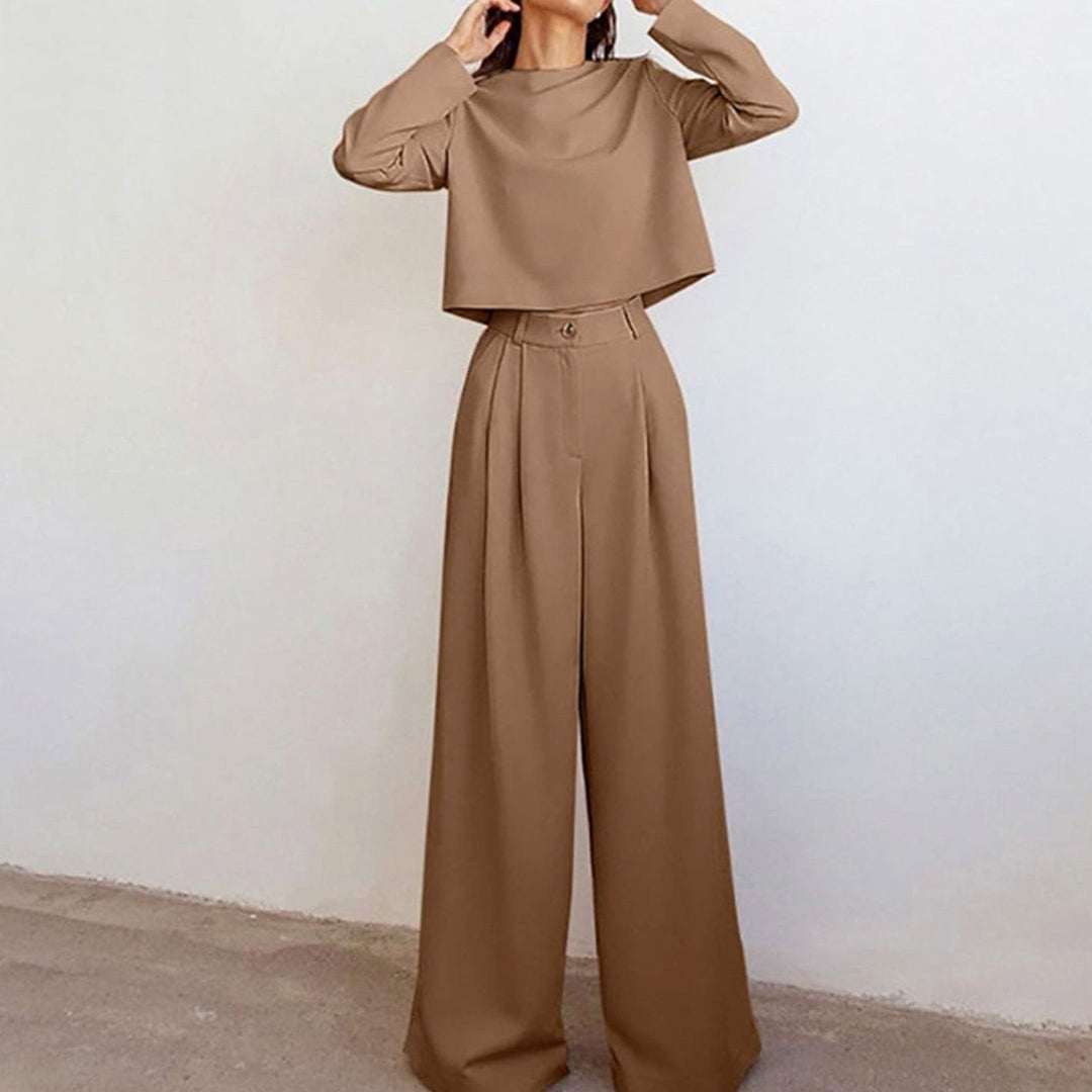 Damen Zweiteiliges Hosen-Set langärmligem Crop-Top Weithose