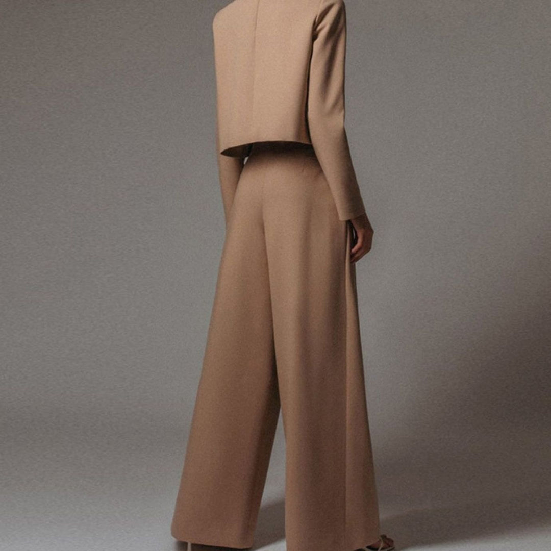 Damen Zweiteiliges Hosen-Set langärmligem Crop-Top Weithose