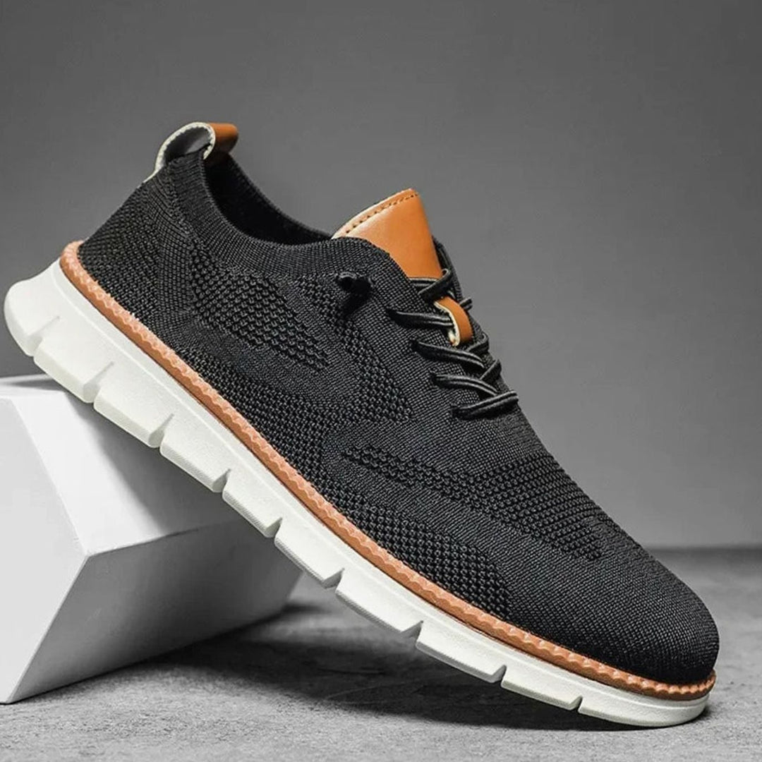 Herren Atmungsaktive Strick-Schnürschuhe mit Leichter Komfortsohle - Schwarz