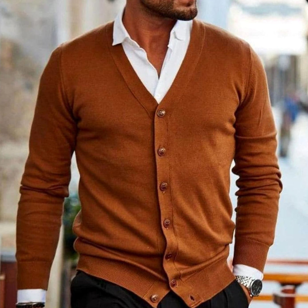 Herren Business-Casual Strickjacke mit V-Ausschnitt Knopfleiste - Orange