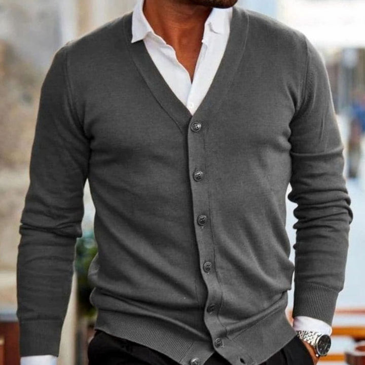 Herren Business-Casual Strickjacke mit V-Ausschnitt Knopfleiste - Grau