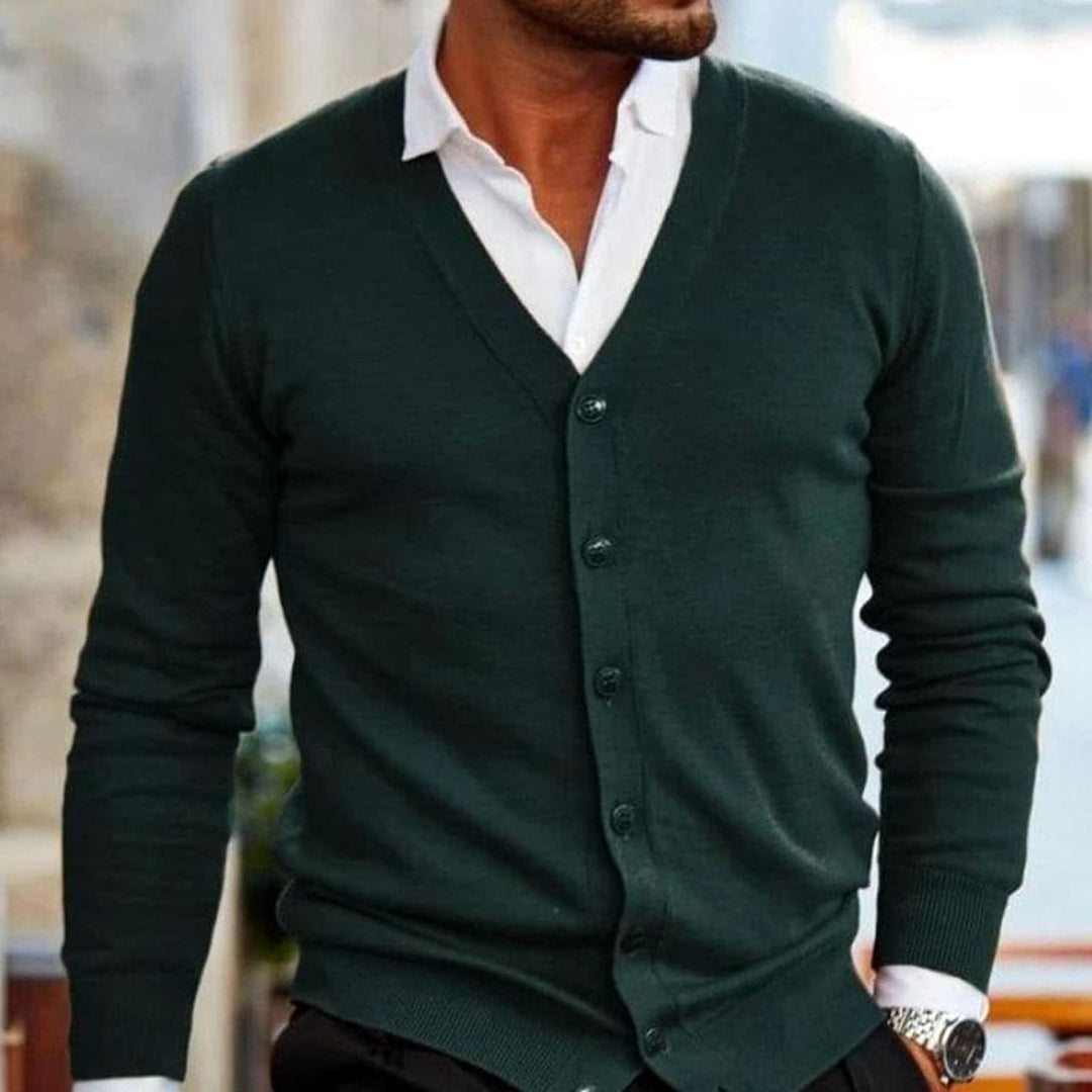 Herren Business-Casual Strickjacke mit V-Ausschnitt Knopfleiste - Grün