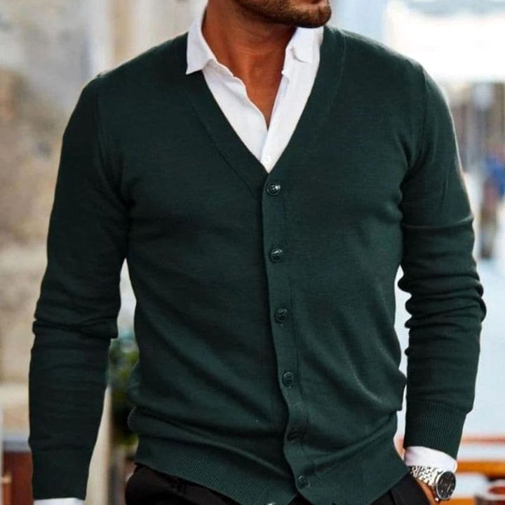 Herren Business-Casual Strickjacke mit V-Ausschnitt Knopfleiste - Grün