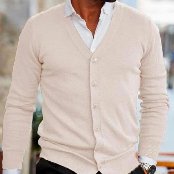 Herren Business-Casual Strickjacke mit V-Ausschnitt Knopfleiste - Khaki