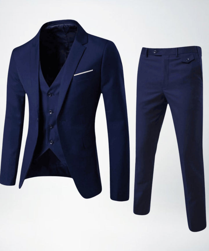Herren Dreiteiliger Formeller Businessanzug-Set Slim-Fit Sakko Weste Hose - Marine