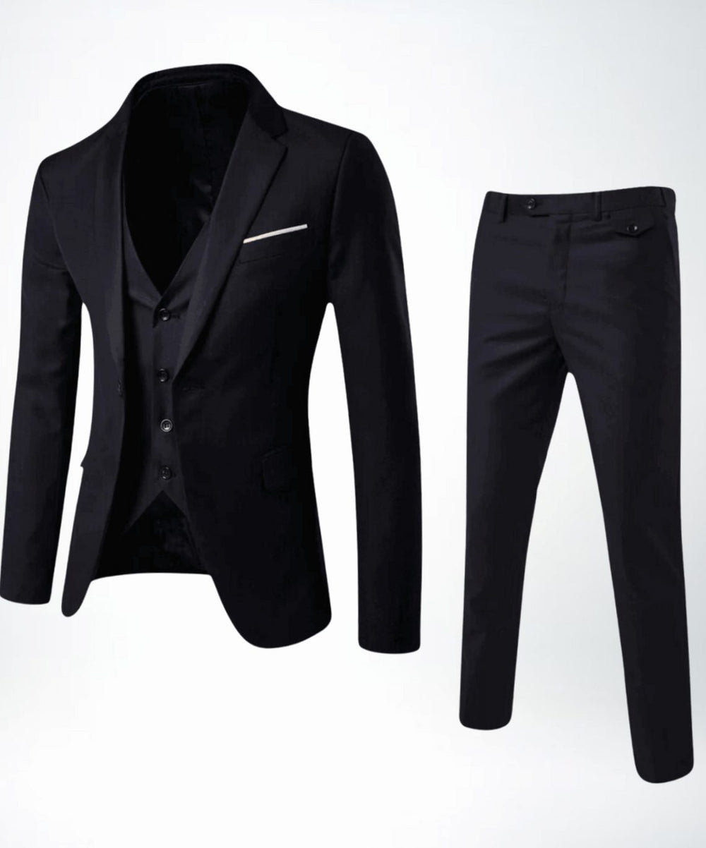 Herren Dreiteiliger Formeller Businessanzug-Set Slim-Fit Sakko Weste Hose - Schwarz