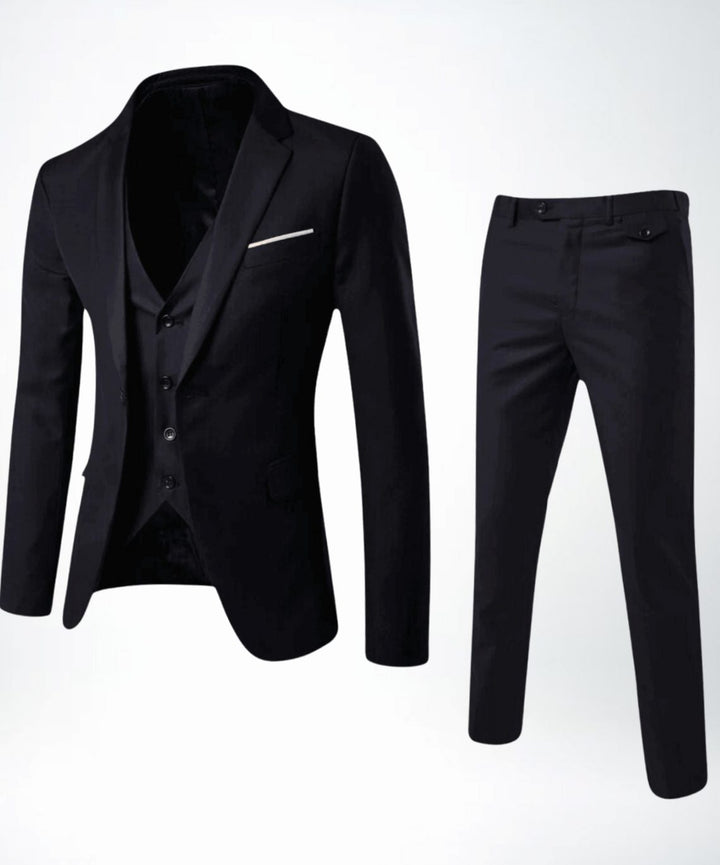 Herren Dreiteiliger Formeller Businessanzug-Set Slim-Fit Sakko Weste Hose - Schwarz