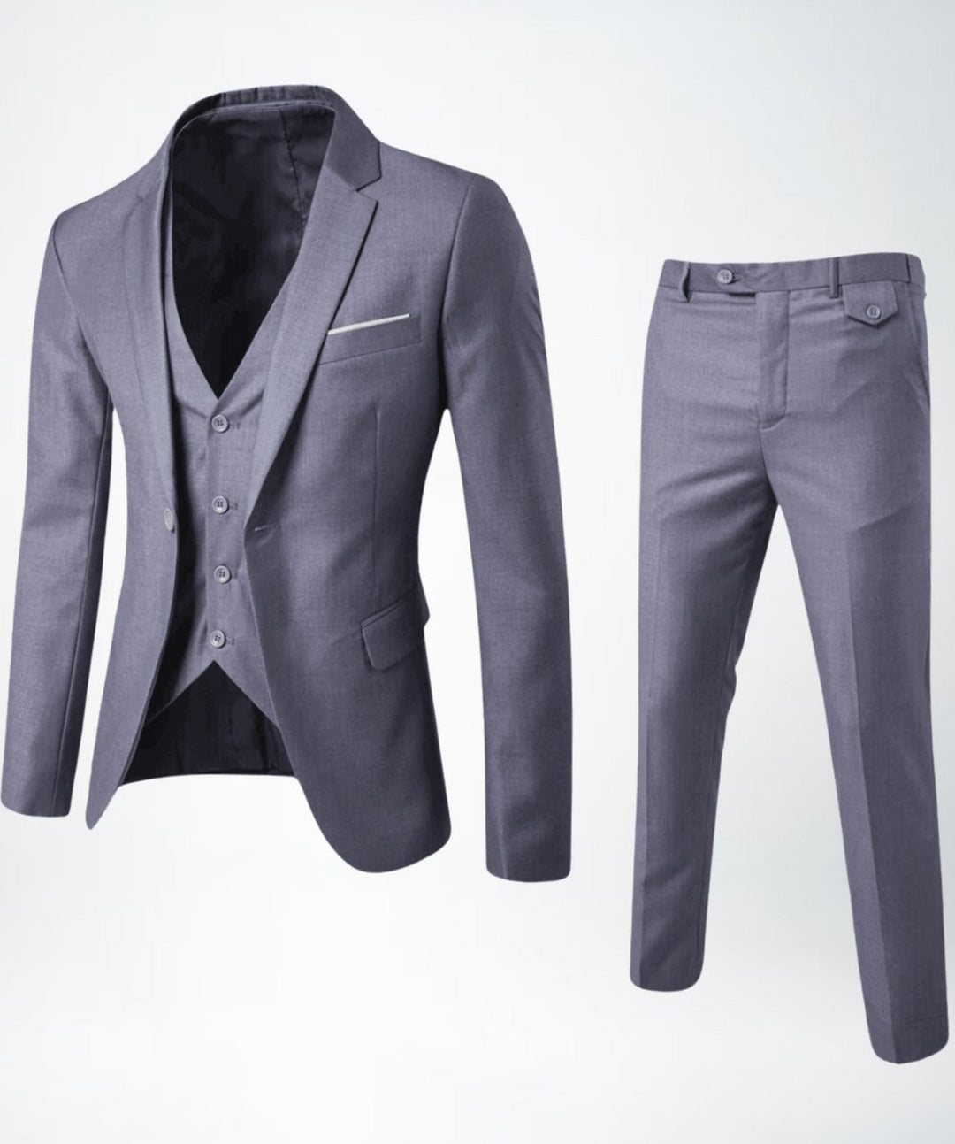Herren Dreiteiliger Formeller Businessanzug-Set Slim-Fit Sakko Weste Hose - Grau