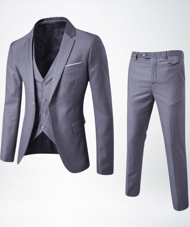 Herren Dreiteiliger Formeller Businessanzug-Set Slim-Fit Sakko Weste Hose - Grau