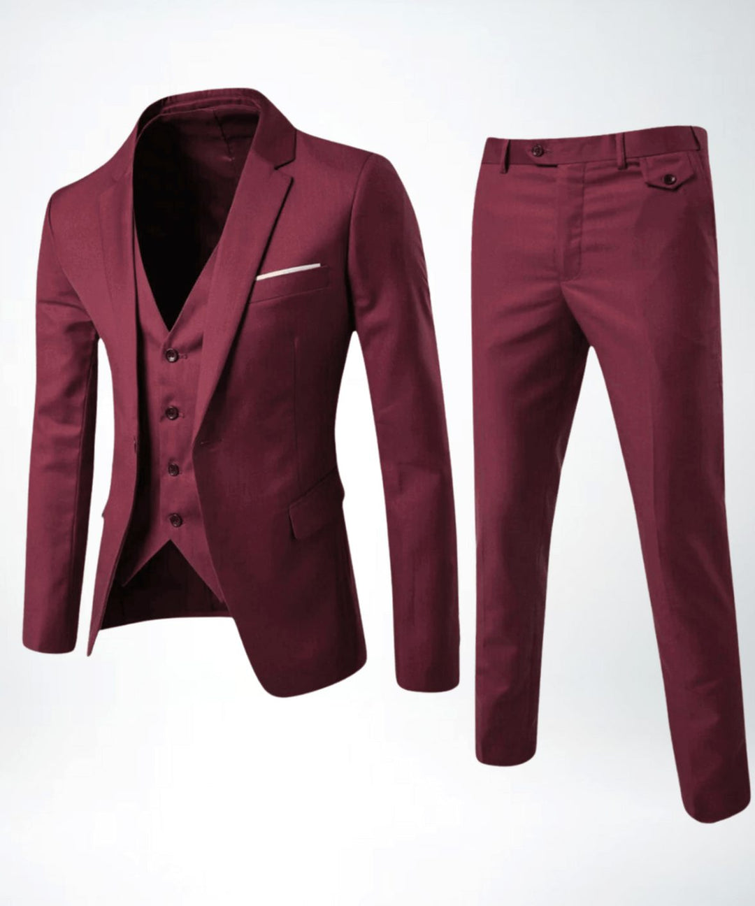 Herren Dreiteiliger Formeller Businessanzug-Set Slim-Fit Sakko Weste Hose - Rot