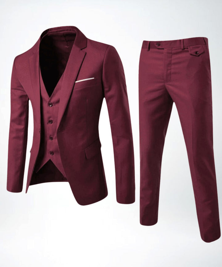 Herren Dreiteiliger Formeller Businessanzug-Set Slim-Fit Sakko Weste Hose - Rot