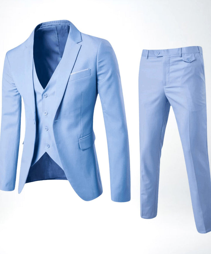 Herren Dreiteiliger Formeller Businessanzug-Set Slim-Fit Sakko Weste Hose - Hellblau