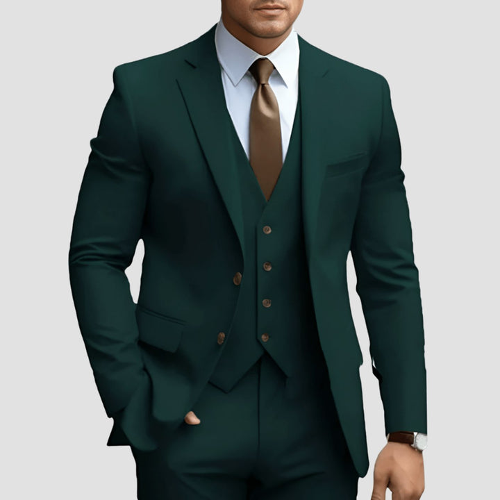 Herren Dreiteiliger Slim-Fit Formeller Büroanzug - Dunkelgrün