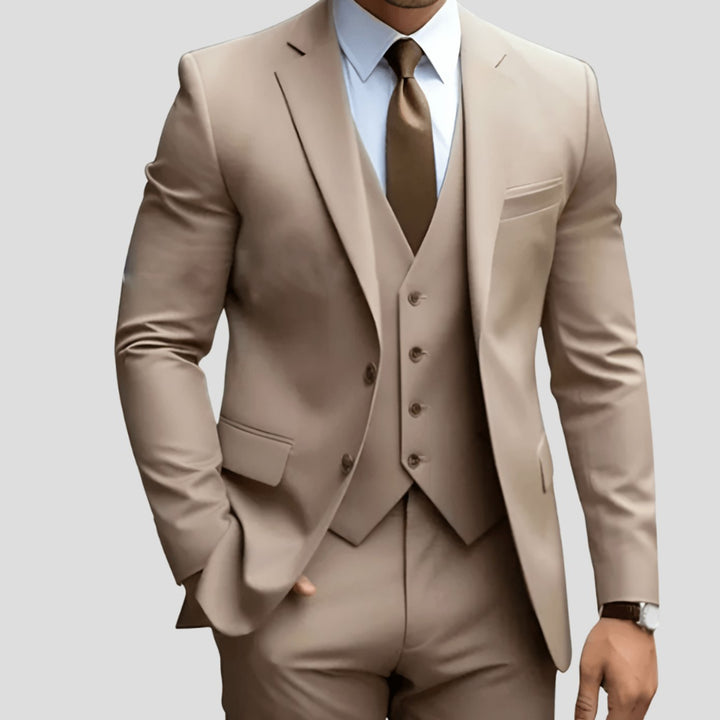 Herren Dreiteiliger Slim-Fit Formeller Büroanzug - Khaki