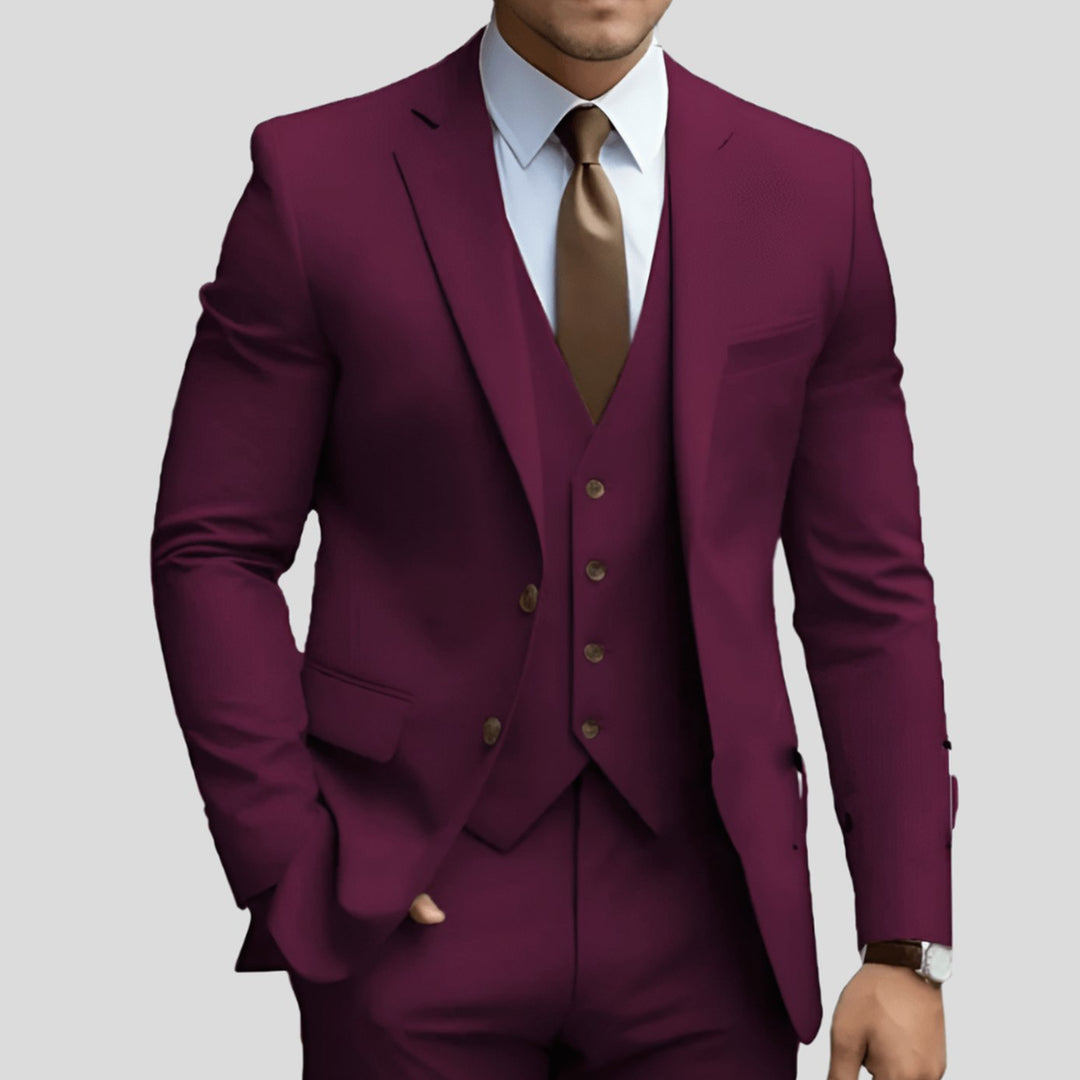 Herren Dreiteiliger Slim-Fit Formeller Büroanzug - Burgund