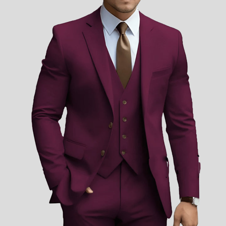 Herren Dreiteiliger Slim-Fit Formeller Büroanzug - Burgund
