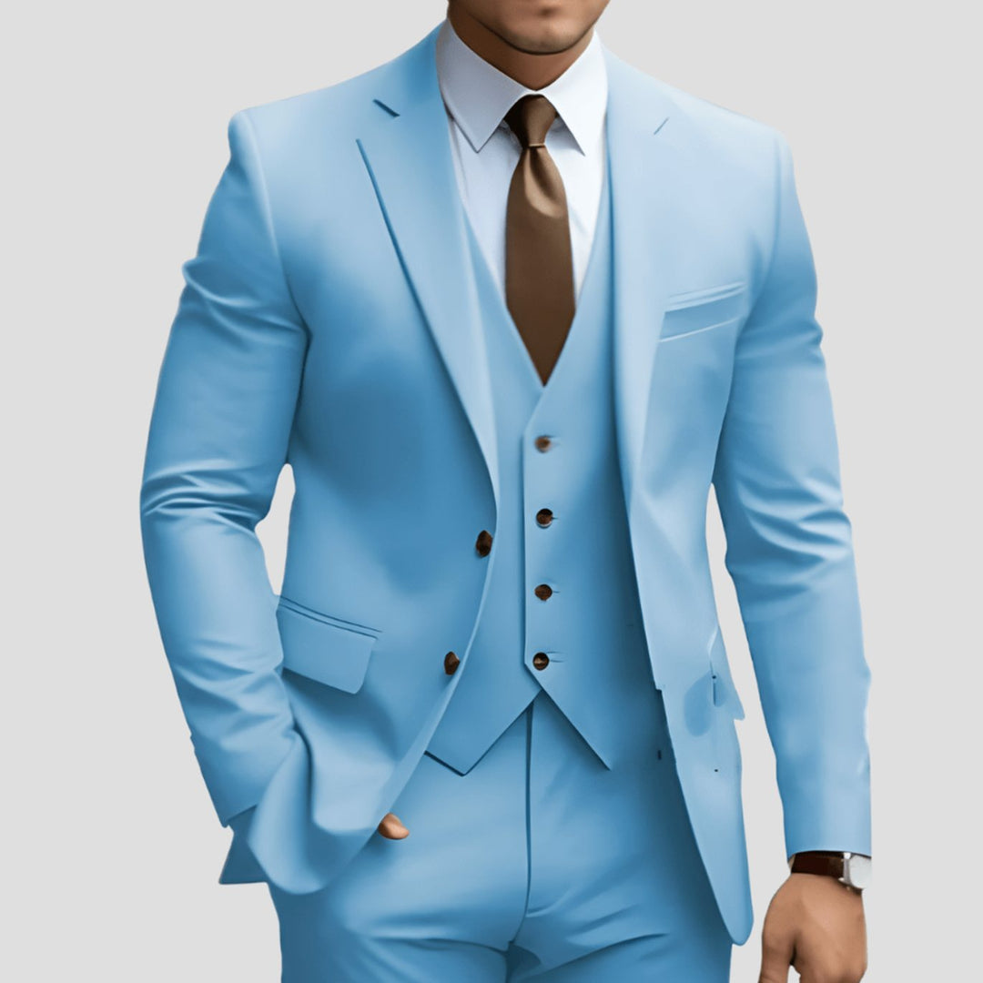 Herren Dreiteiliger Slim-Fit Formeller Büroanzug - Hellblau