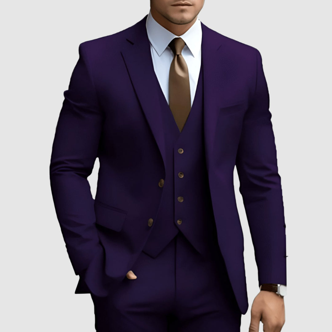 Herren Dreiteiliger Slim-Fit Formeller Büroanzug - Lila