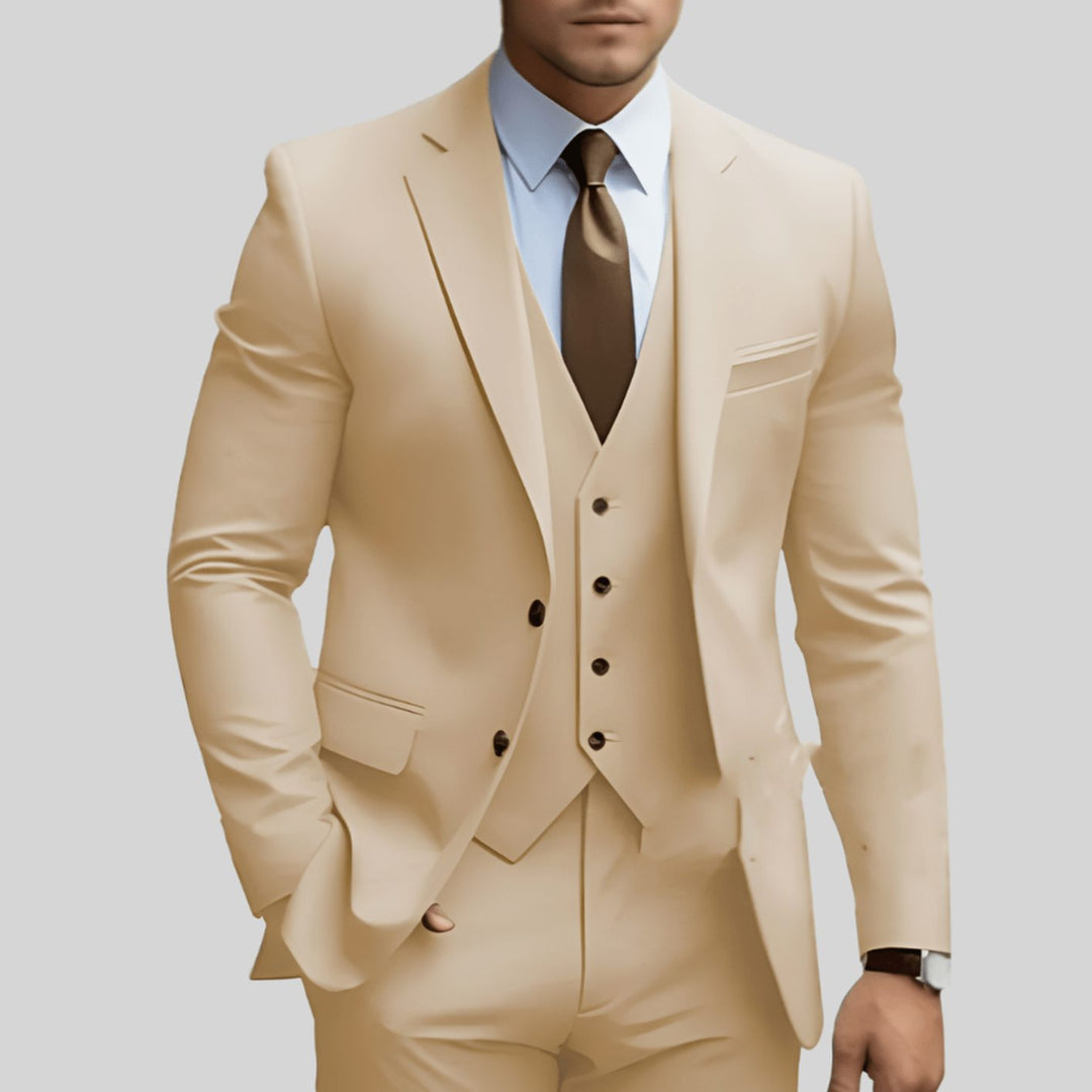 Herren Dreiteiliger Slim-Fit Formeller Büroanzug - Beige