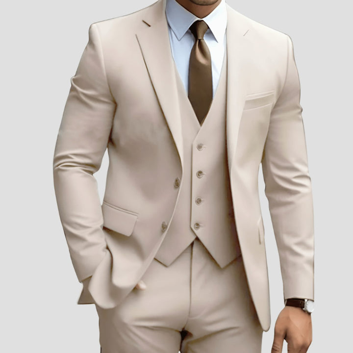 Herren Dreiteiliger Slim-Fit Formeller Büroanzug - Creme