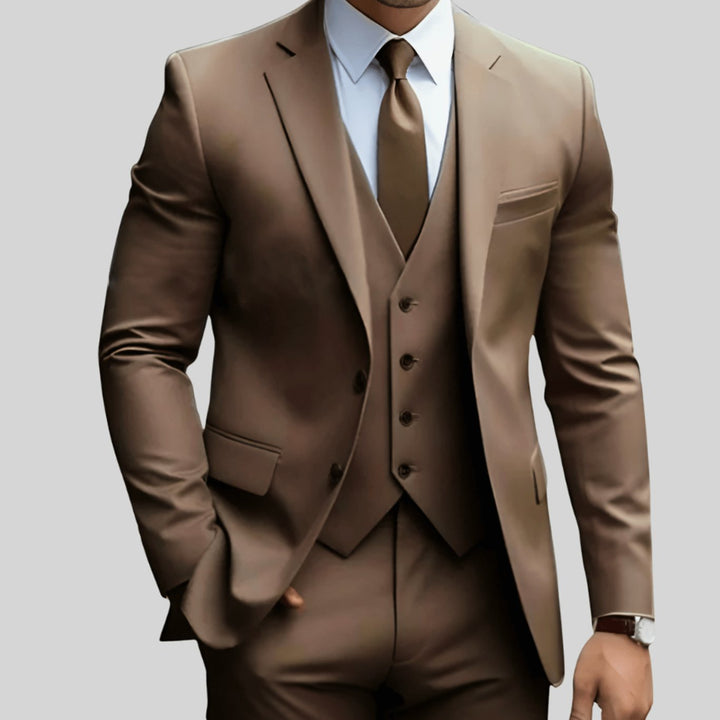 Herren Dreiteiliger Slim-Fit Formeller Büroanzug - Braun