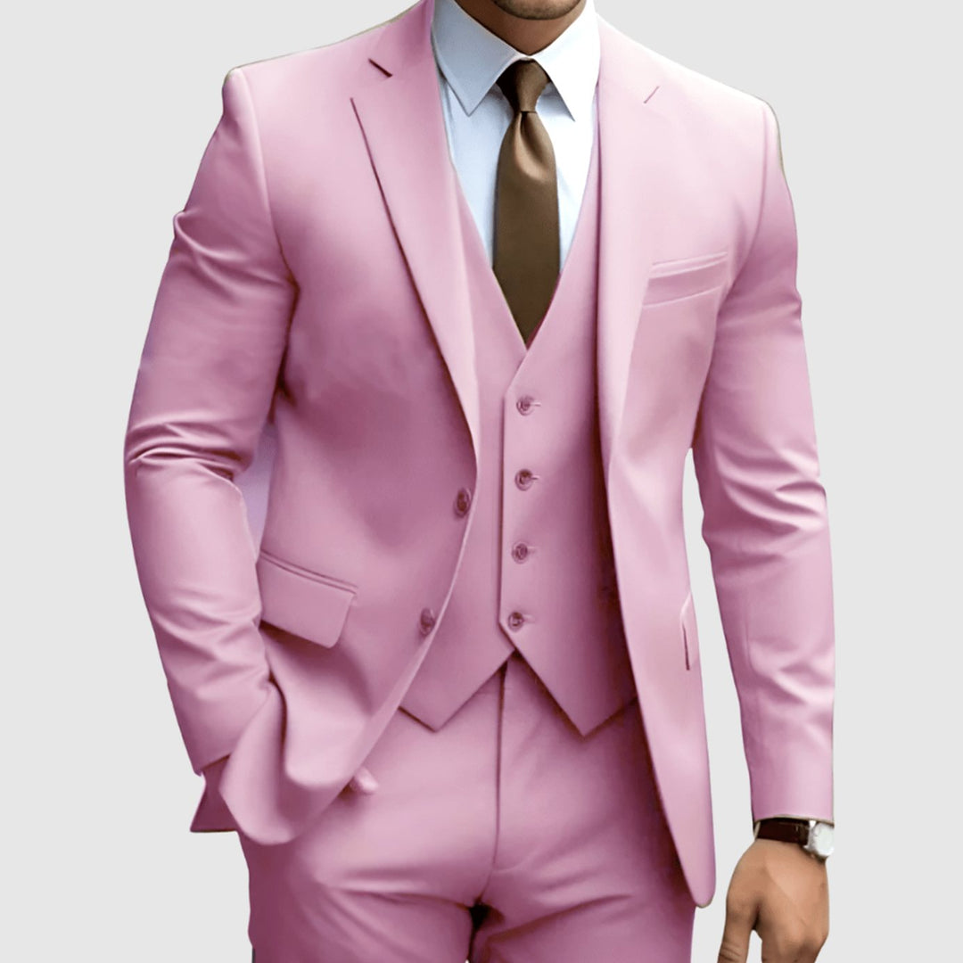 Herren Dreiteiliger Slim-Fit Formeller Büroanzug - Rosa