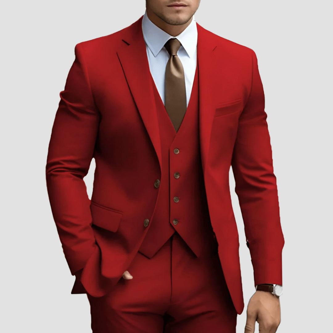 Herren Dreiteiliger Slim-Fit Formeller Büroanzug - Rot