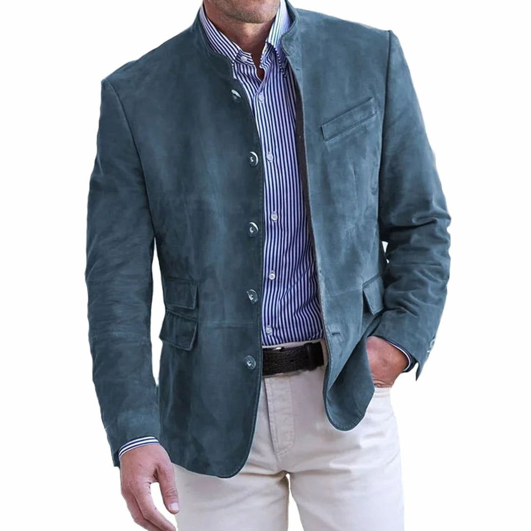 Herren Eleganter Freizeitblazer mit Knopfverschluss Stehkragen Slim-Fit - Blau