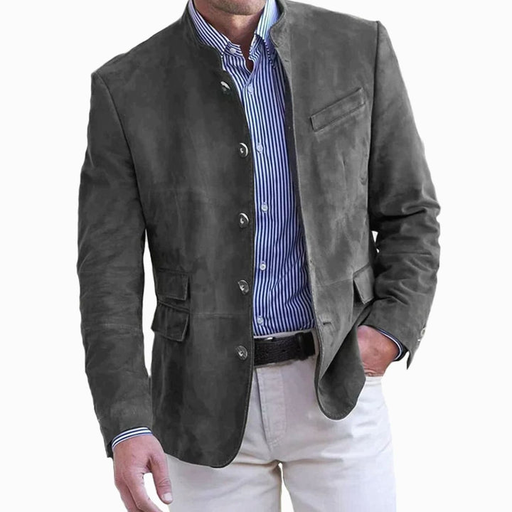 Herren Eleganter Freizeitblazer mit Knopfverschluss Stehkragen Slim-Fit - Grau