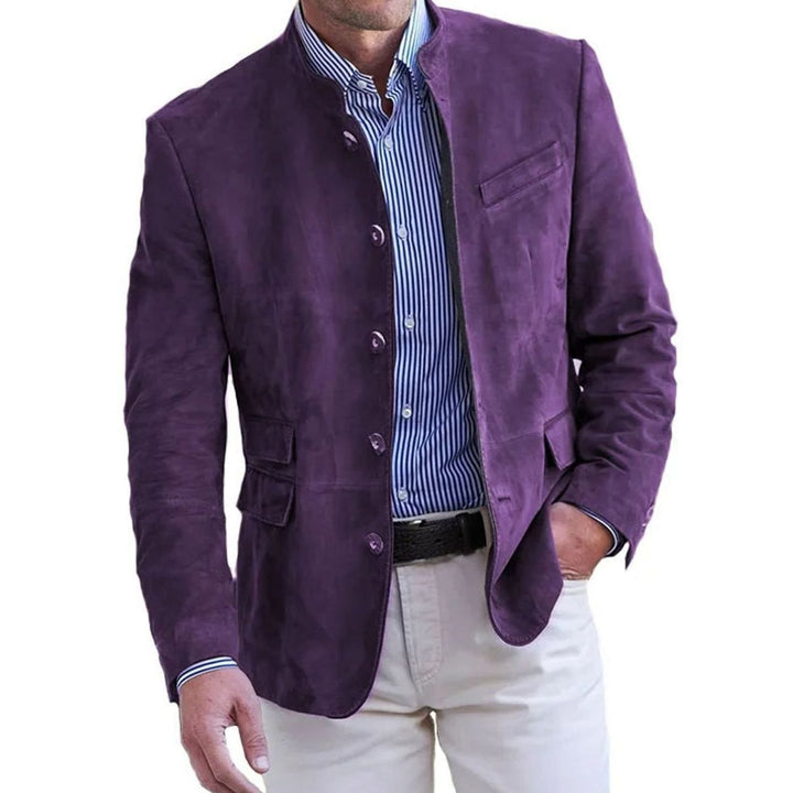 Herren Eleganter Freizeitblazer mit Knopfverschluss Stehkragen Slim-Fit - Lila