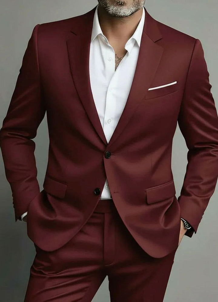 Herren Eleganter Slim Fit Anzug Zweiteiliger Taillierter Frühjahrsanzug - Weinrot