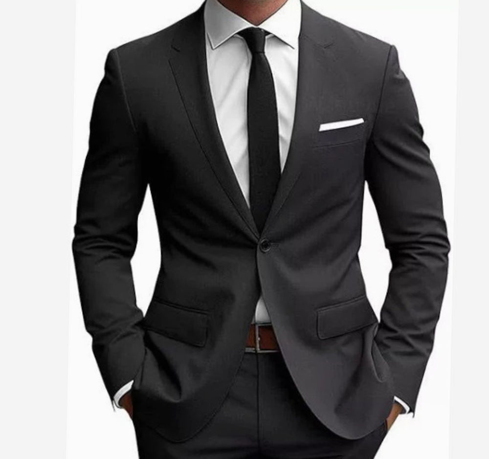 Herren Eleganter Slim Fit Anzug Zweiteiliger Taillierter Frühjahrsanzug - Schwarz