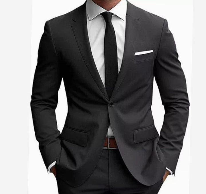 Herren Eleganter Slim Fit Anzug Zweiteiliger Taillierter Frühjahrsanzug - Schwarz