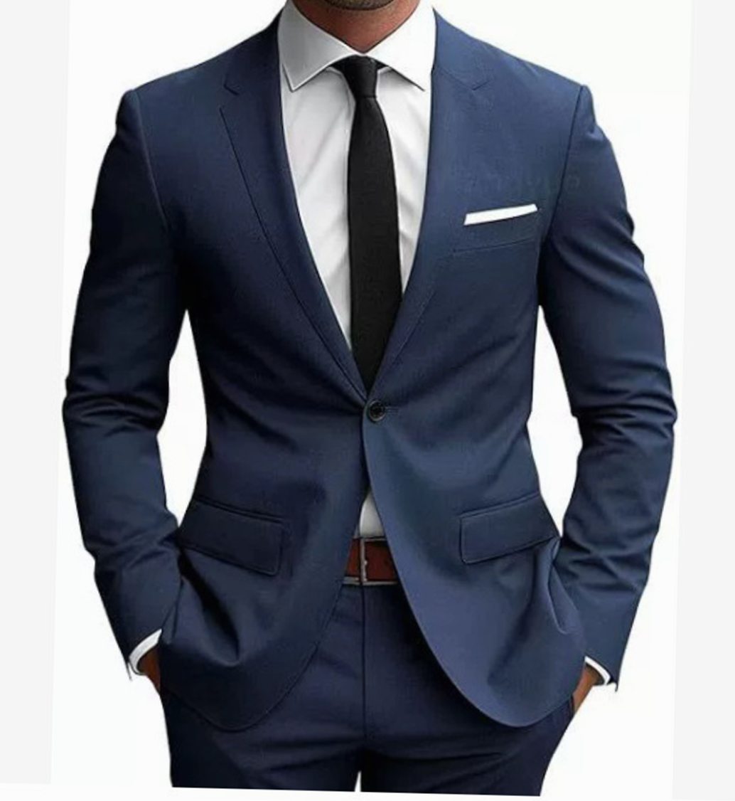 Herren Eleganter Slim Fit Anzug Zweiteiliger Taillierter Frühjahrsanzug - Marineblau