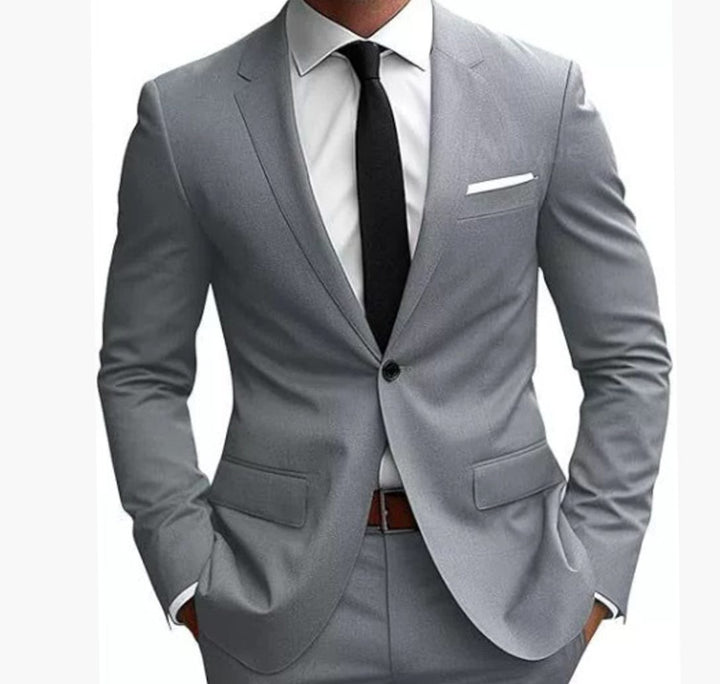 Herren Eleganter Slim Fit Anzug Zweiteiliger Taillierter Frühjahrsanzug - Grau