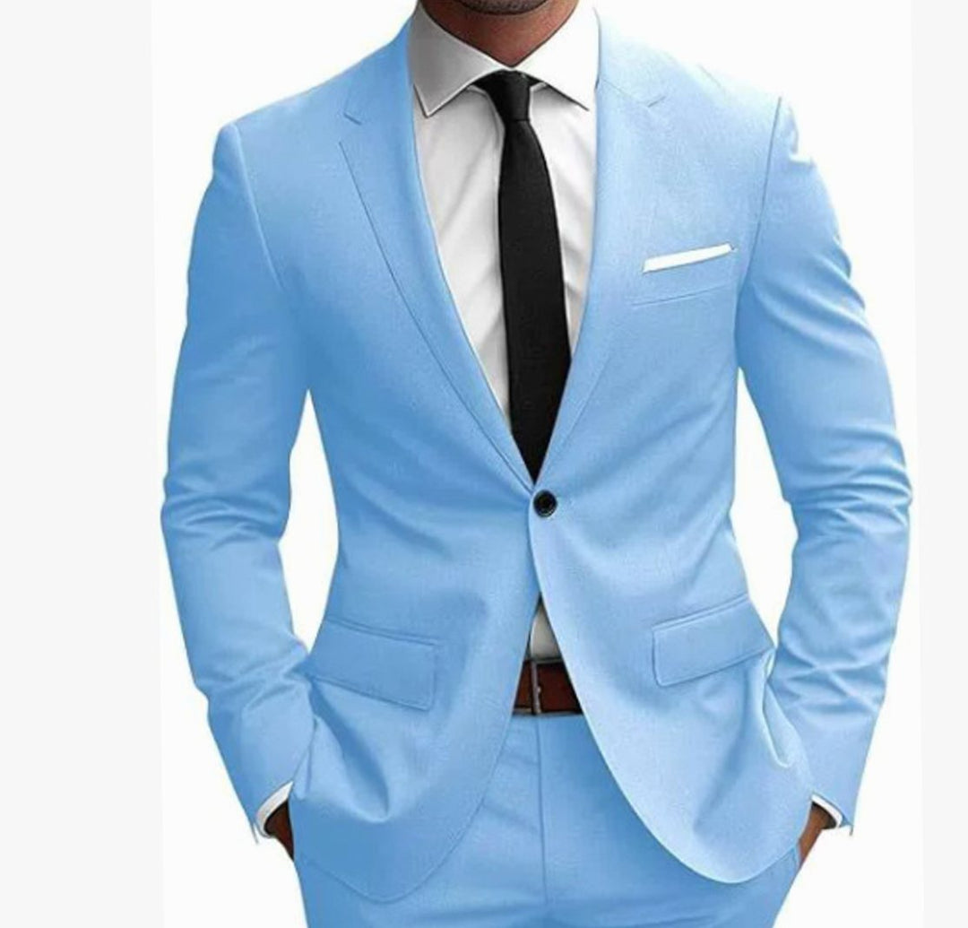 Herren Eleganter Slim Fit Anzug Zweiteiliger Taillierter Frühjahrsanzug - Hellblau