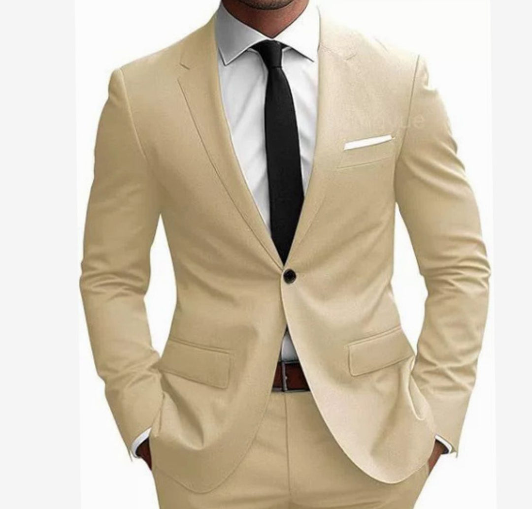 Herren Eleganter Slim Fit Anzug Zweiteiliger Taillierter Frühjahrsanzug - Beige