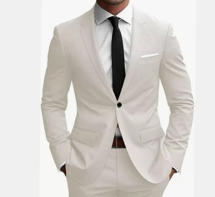 Herren Eleganter Slim Fit Anzug Zweiteiliger Taillierter Frühjahrsanzug - Creme
